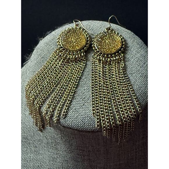 Dangle Drop Chandelier Pierced Earrings Acrylic Bead Gold Tone Statement Y2K - Picture 1 of 4